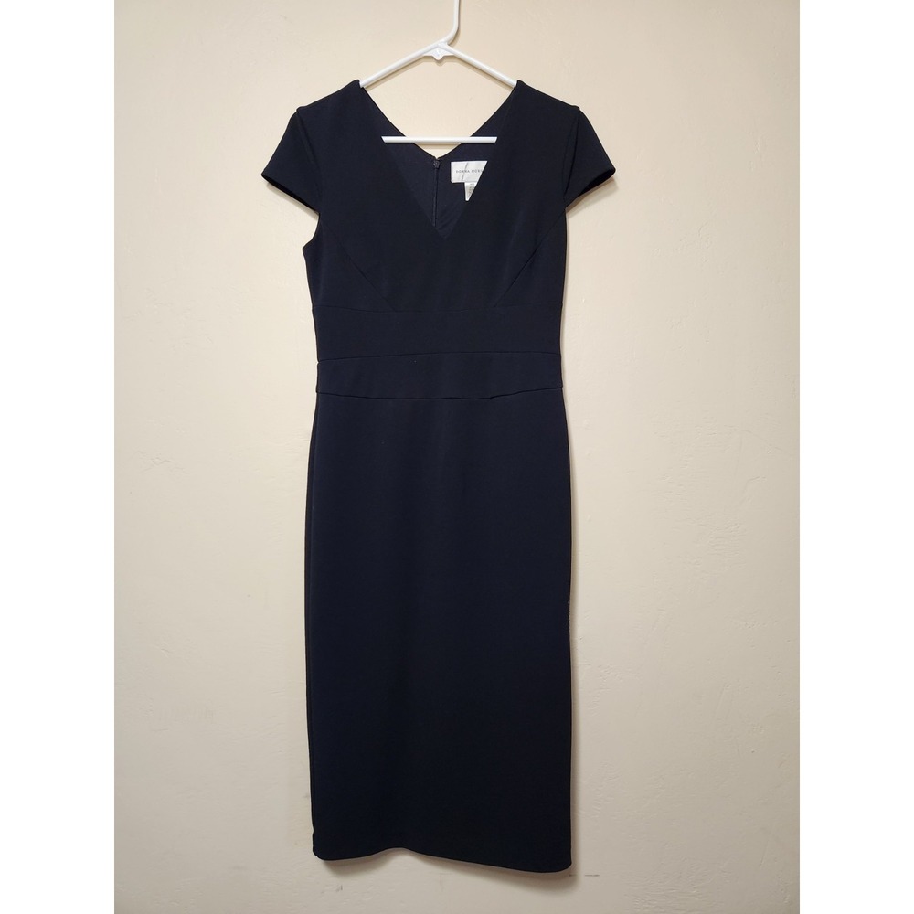 Donna Morgan V-neck Fitted Navy Dress Womens Size 4
